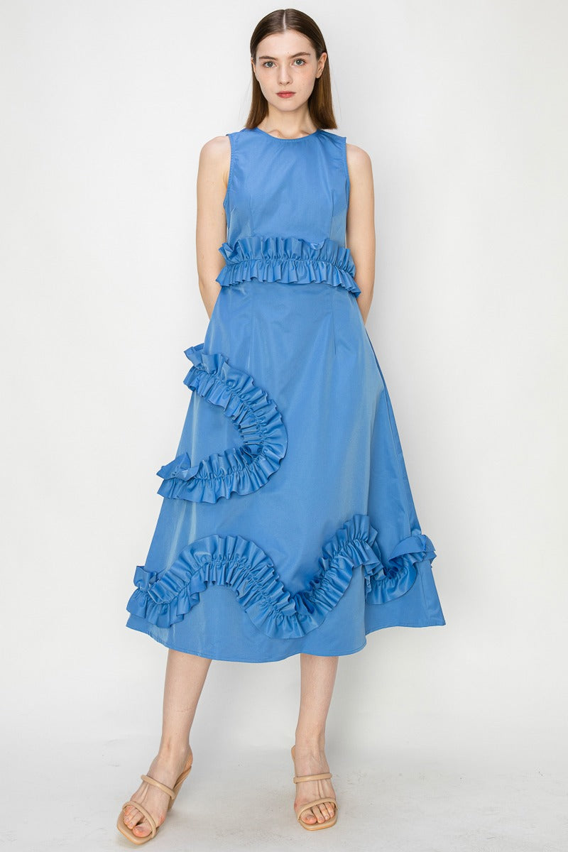 IDL9644 - dress in denim blue & peach