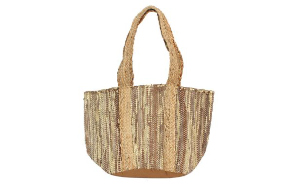 Leather woven handbag w/jute handles - HBG104658