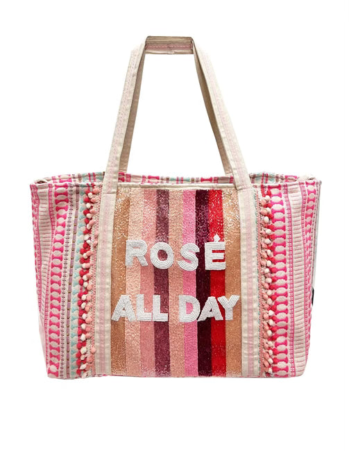 Beaded beach tote - Rose all day